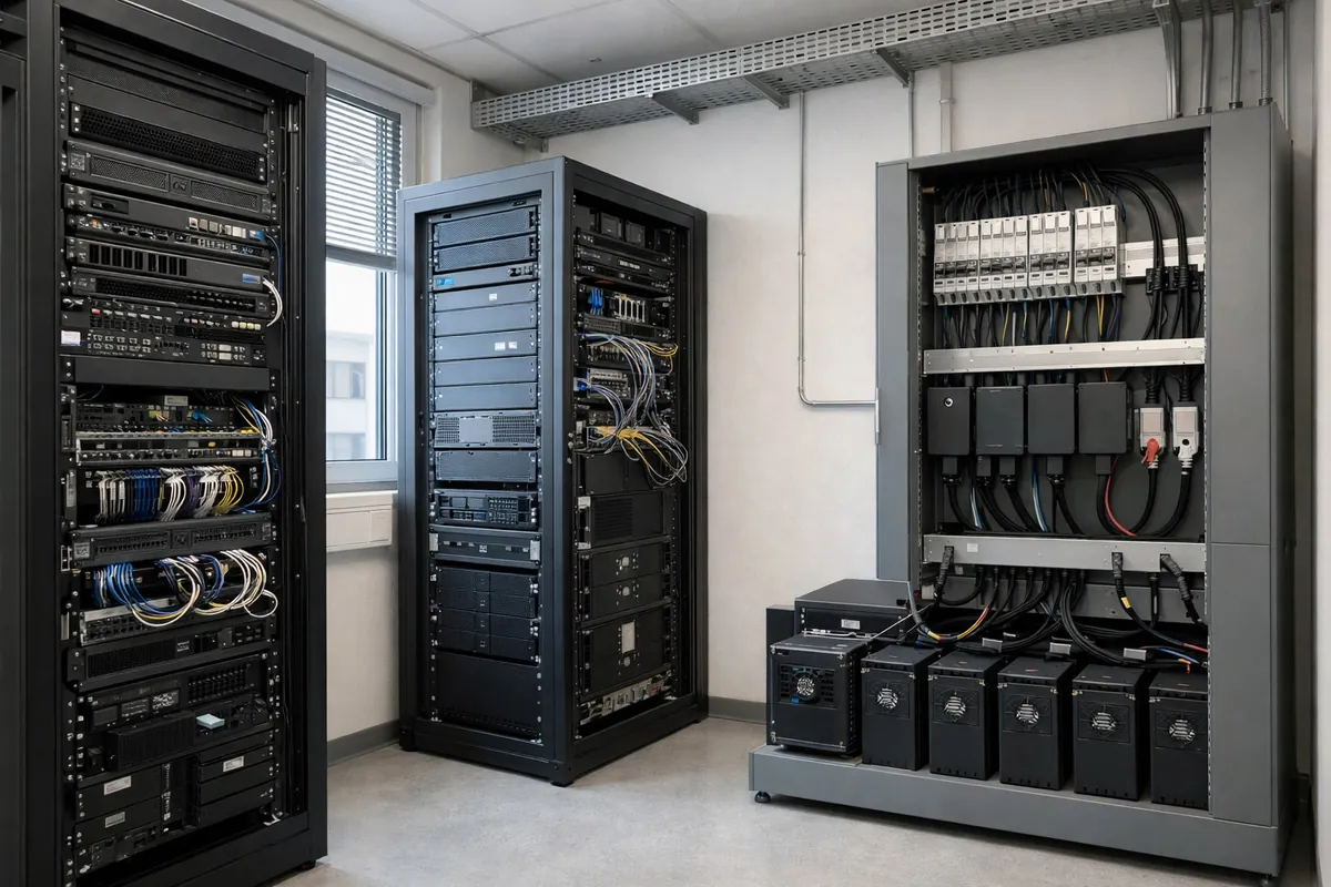 Kleiner Serverraum mit Netzwerktechnik im Bürogebäude